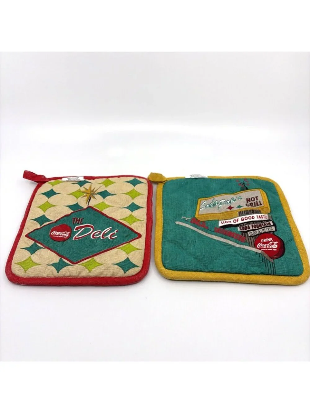 Vintage Coca-Cola Potholders Set of 2 Soda Pop's Hot Grill The Deli 100% Cotton